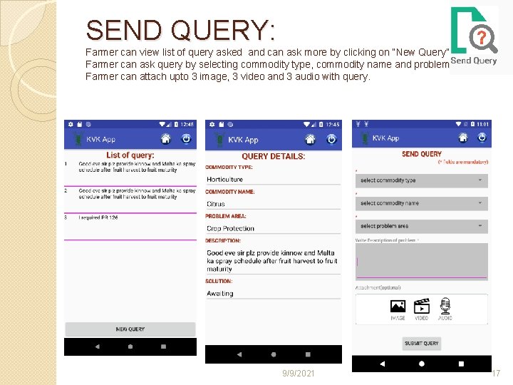 SEND QUERY: Farmer can view list of query asked and can ask more by