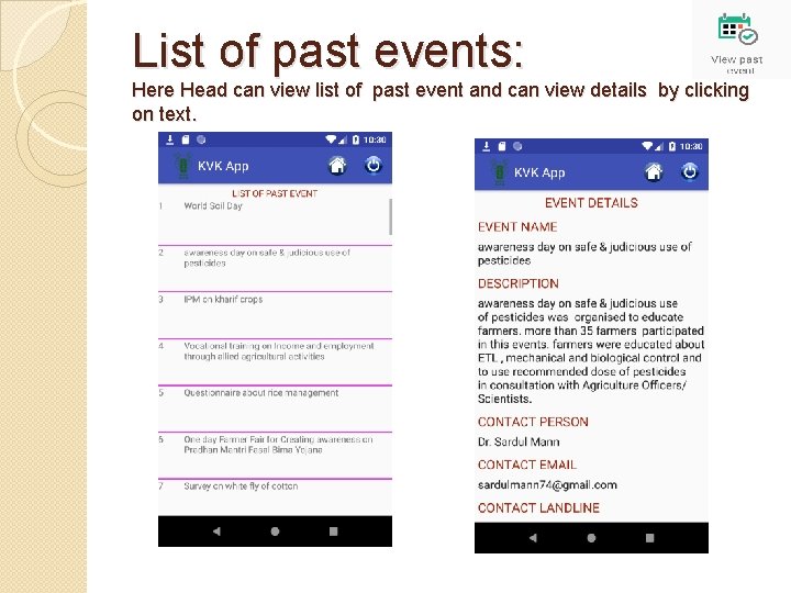 List of past events: Here Head can view list of past event and can