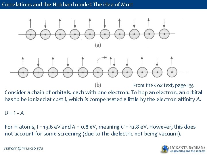 Correlations and the Hubbard model: The idea of Mott From the Cox text, page