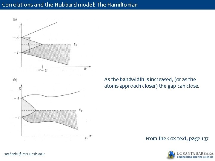 Correlations and the Hubbard model: The Hamiltonian As the bandwidth is increased, (or as