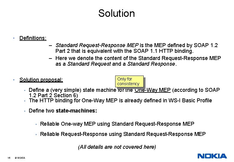 Solution • Definitions: – Standard Request-Response MEP is the MEP defined by SOAP 1.