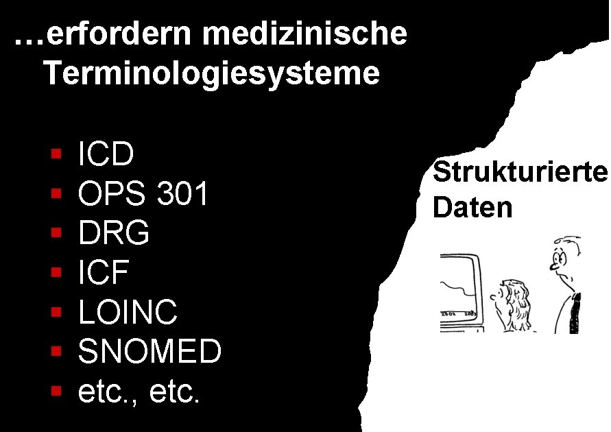 …erfordern medizinische Terminologiesysteme § § § § ICD OPS 301 DRG ICF LOINC SNOMED
