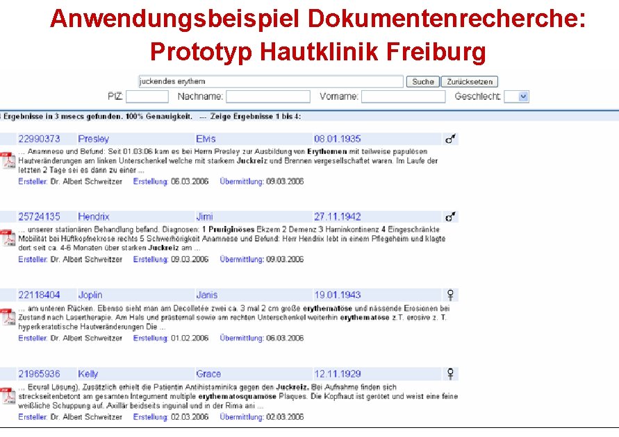 Anwendungsbeispiel Dokumentenrecherche: Prototyp Hautklinik Freiburg 