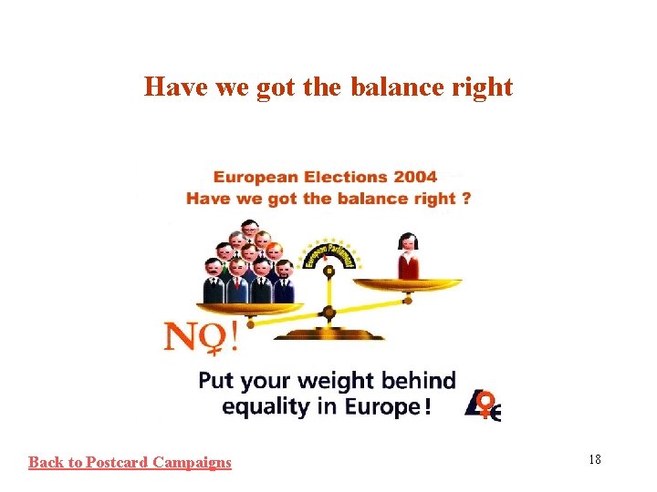 Have we got the balance right Back to Postcard Campaigns 18 