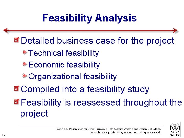 Feasibility Analysis Detailed business case for the project Technical feasibility Economic feasibility Organizational feasibility