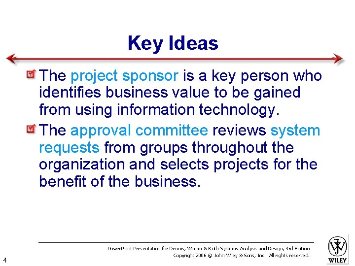 Key Ideas The project sponsor is a key person who identifies business value to