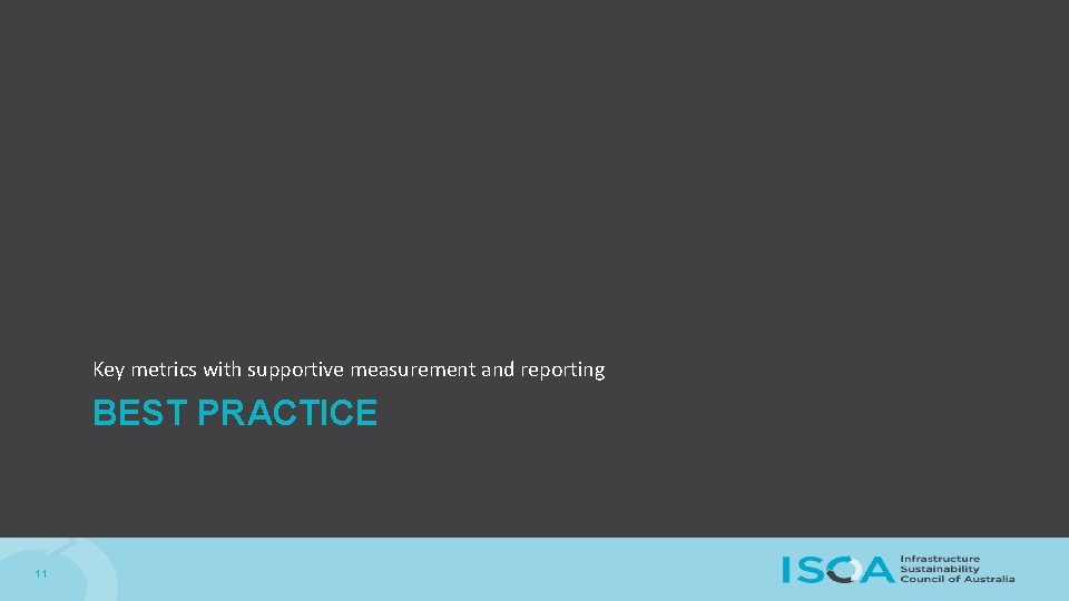 Key metrics with supportive measurement and reporting BEST PRACTICE 11 