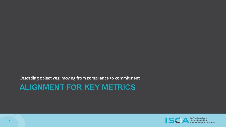 Cascading objectives: moving from compliance to commitment ALIGNMENT FOR KEY METRICS 16 