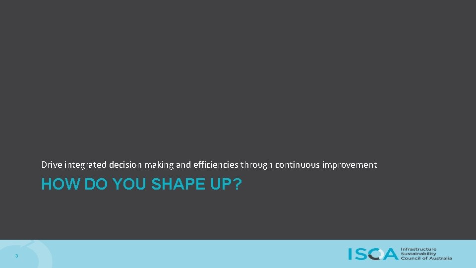 Drive integrated decision making and efficiencies through continuous improvement HOW DO YOU SHAPE UP?