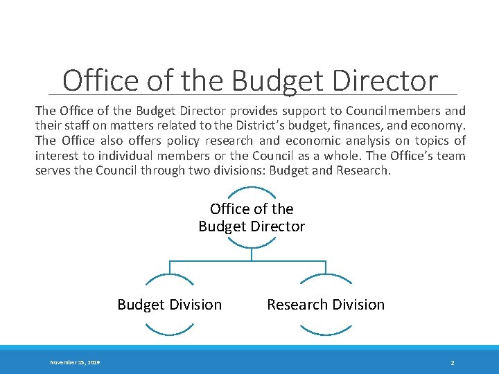 Office of the Budget Director The Office of the Budget Director provides support to