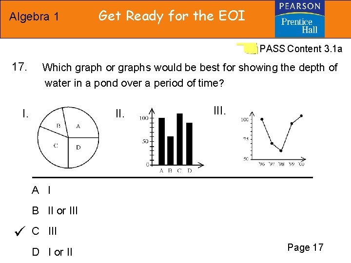Algebra 1 Get Ready for the EOI PASS Content 3. 1 a 17. Which