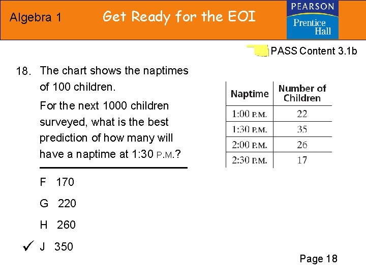 Algebra 1 Get Ready for the EOI PASS Content 3. 1 b 18. The