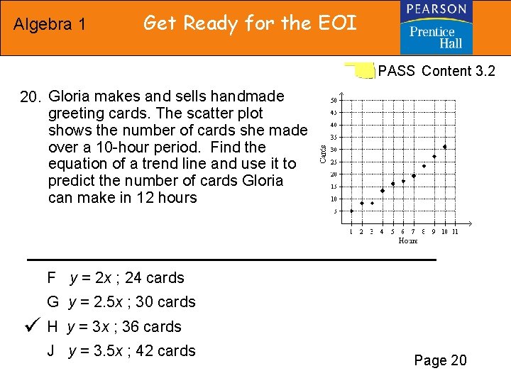 Algebra 1 Get Ready for the EOI PASS Content 3. 2 20. Gloria makes