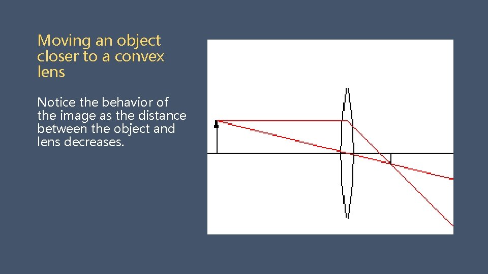 Moving an object closer to a convex lens Notice the behavior of the image