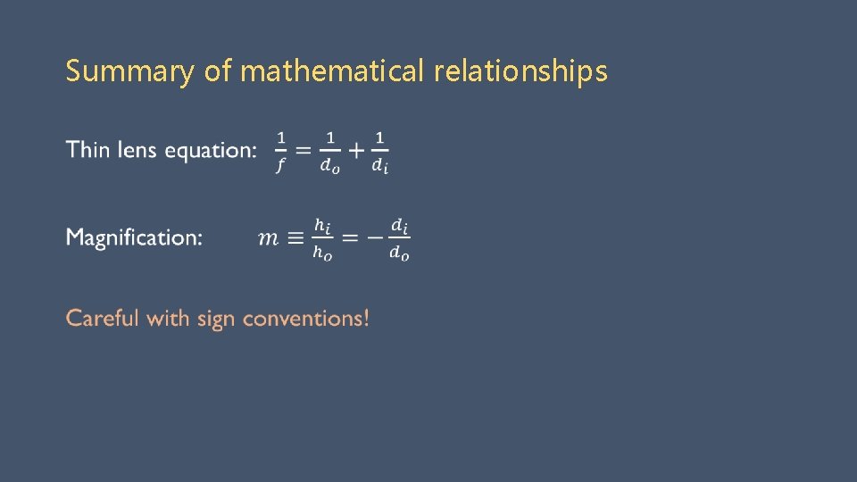 Summary of mathematical relationships 