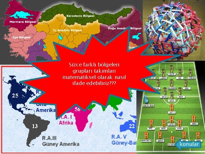 Sizce farklı bölgeleri grupları takımları matematiksel olarak nasıl ifade edebiliriz? ? ? konular 