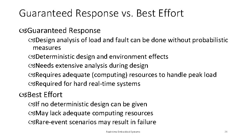 Guaranteed Response vs. Best Effort Guaranteed Response Design analysis of load and fault can