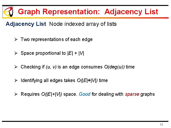 Graph Representation: Adjacency List Node indexed array of lists Ø Two representations of each
