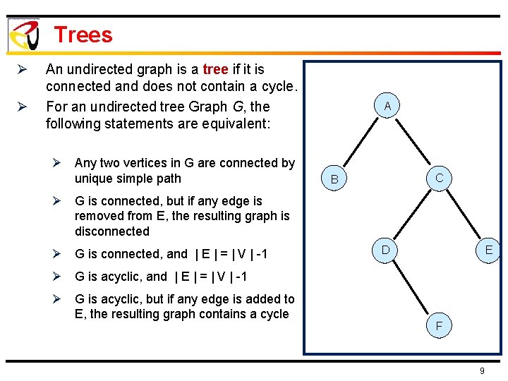 Trees Ø Ø An undirected graph is a tree if it is connected and Trees Ø Ø An undirected graph is a tree if it is connected and