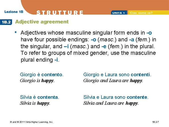  • Adjectives whose masculine singular form ends in -o have four possible endings: