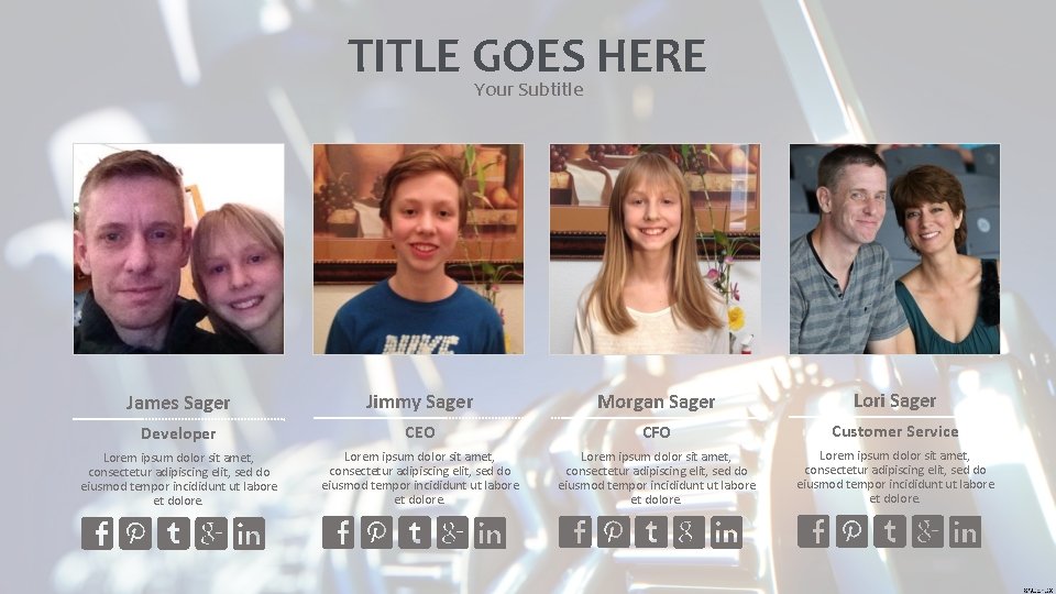 TITLE GOES HERE Your Subtitle James Sager Jimmy Sager Morgan Sager Lori Sager Developer