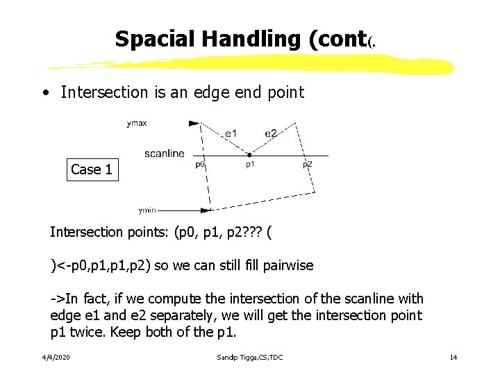 Spacial Handling (cont(. • Intersection is an edge end point Case 1 Intersection points: Spacial Handling (cont(. • Intersection is an edge end point Case 1 Intersection points: