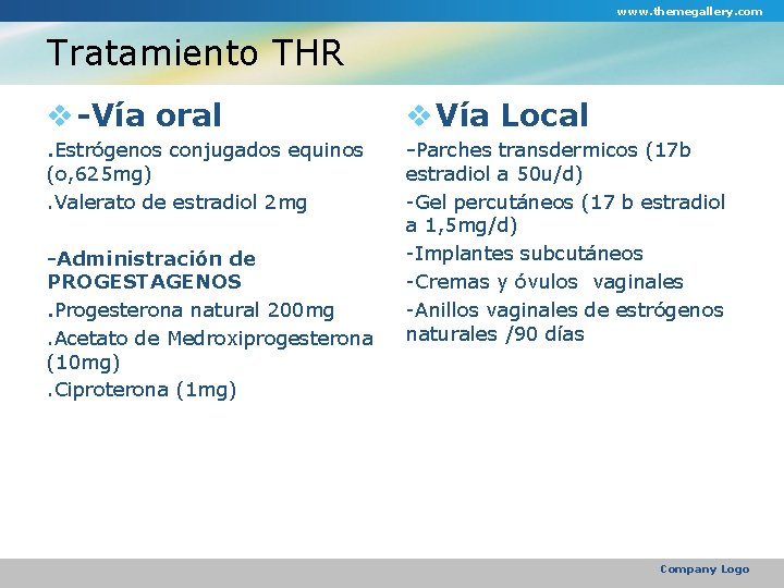 www. themegallery. com Tratamiento THR v -Vía oral v Vía Local . Estrógenos conjugados