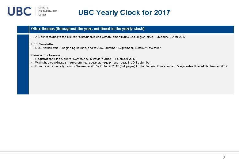 UBC Yearly Clock for 2017 Other themes (throughout the year, not timed in the