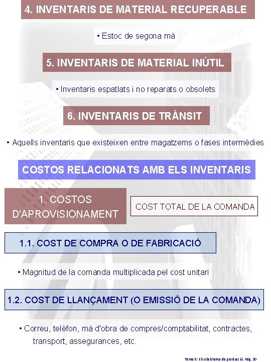 4. INVENTARIS DE MATERIAL RECUPERABLE • Estoc de segona mà 5. INVENTARIS DE MATERIAL