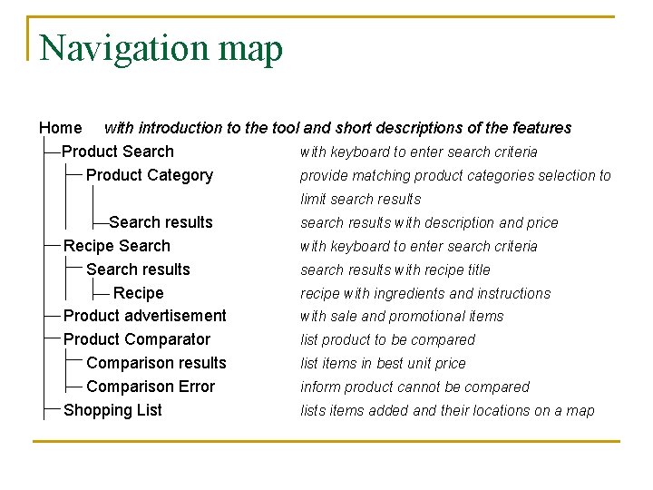 Navigation map Home with introduction to the tool and short descriptions of the features