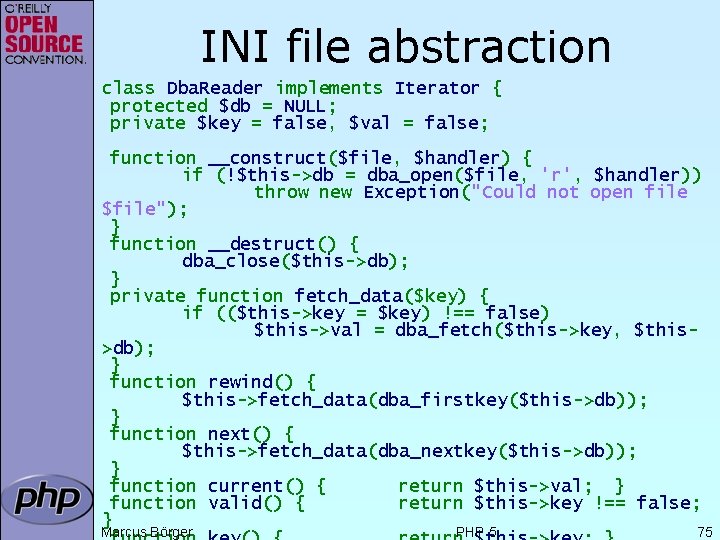 INI file abstraction class Dba. Reader implements Iterator { protected $db = NULL; private
