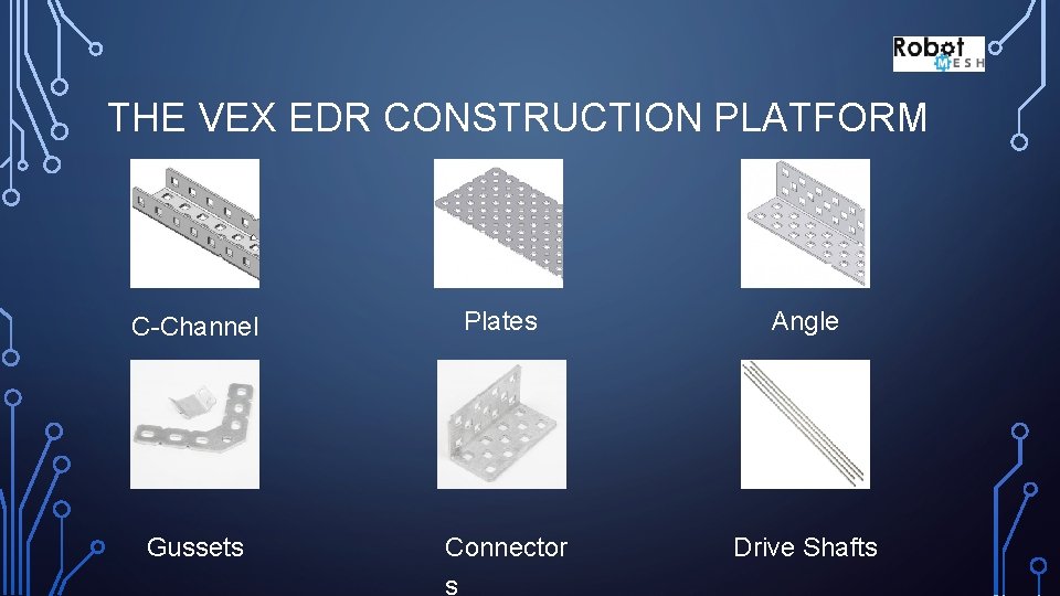 THE VEX EDR CONSTRUCTION PLATFORM C-Channel Plates Angle Gussets Connector s Drive Shafts 
