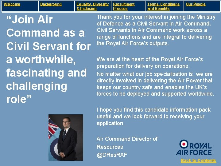 Welcome Background Equality, Diversity & Inclusion “Join Air Command as a Civil Servant for