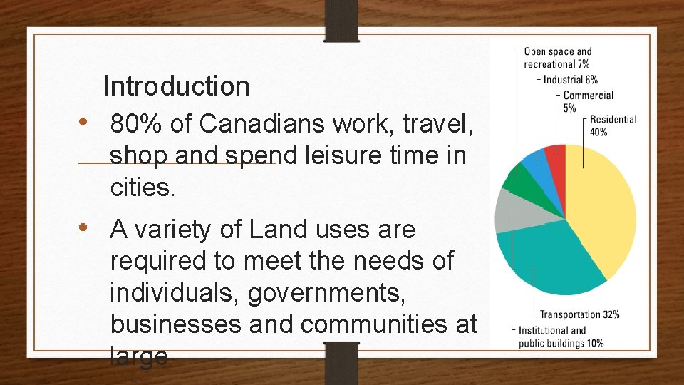 Introduction • 80% of Canadians work, travel, shop and spend leisure time in cities.