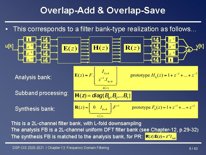 Overlap-Add & Overlap-Save • This corresponds to a filter bank-type realization as follows. .