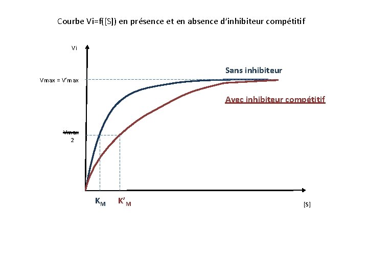 Courbe Vi=f([S]) en présence et en absence d’inhibiteur compétitif Vi Sans inhibiteur Vmax =