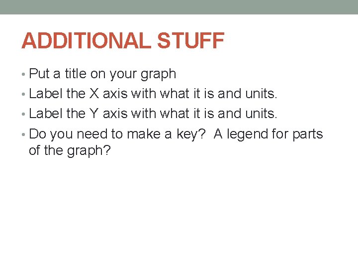 ADDITIONAL STUFF • Put a title on your graph • Label the X axis ADDITIONAL STUFF • Put a title on your graph • Label the X axis