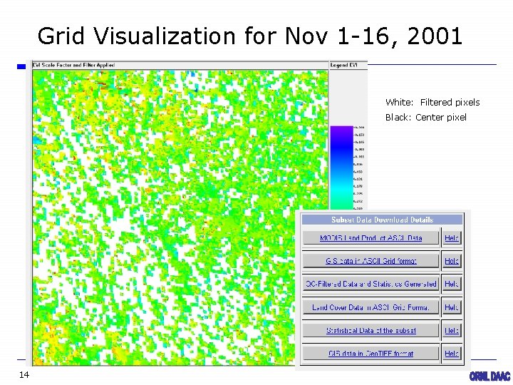 Grid Visualization for Nov 1 -16, 2001 White: Filtered pixels Black: Center pixel 14
