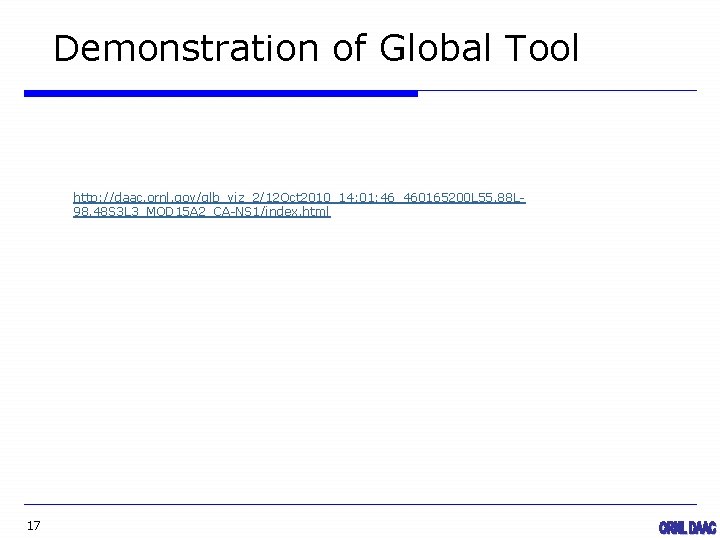 Demonstration of Global Tool http: //daac. ornl. gov/glb_viz_2/12 Oct 2010_14: 01: 46_460165200 L 55.