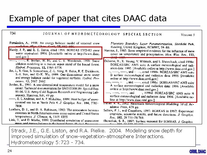Example of paper that cites DAAC data Strack, J. E. , G. E. Liston,