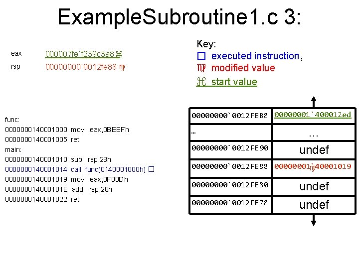 Example. Subroutine 1. c 3: eax 000007 fe`f 239 c 3 a 8 ⌘
