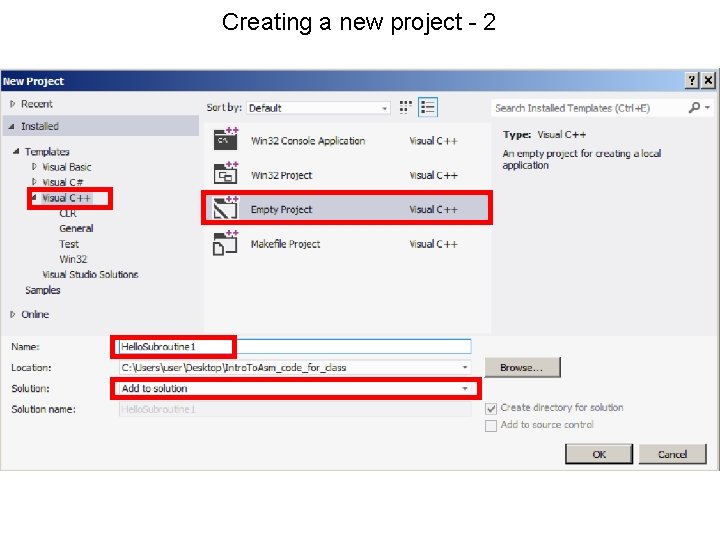Creating a new project - 2 