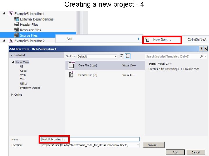 Creating a new project - 4 Adding files to the project 