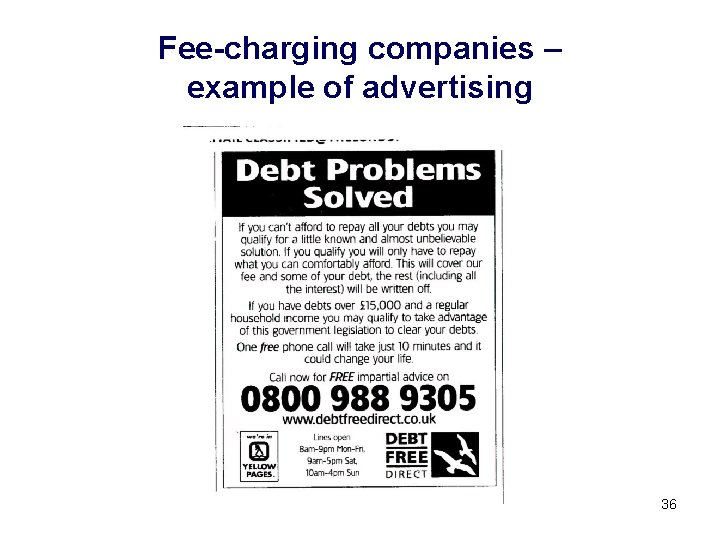 Fee-charging companies – example of advertising 36 