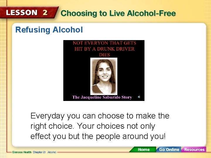 Refusing Alcohol Everyday you can choose to make the right choice. Your choices not