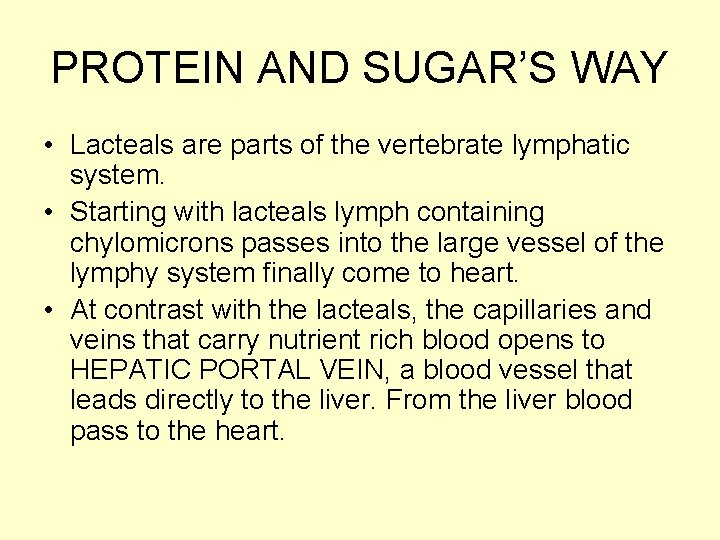 PROTEIN AND SUGAR’S WAY • Lacteals are parts of the vertebrate lymphatic system. •