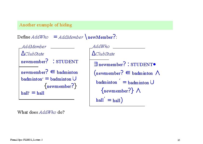 Another example of hiding Deﬁne Add. Who = Add. Member  new. Member? :