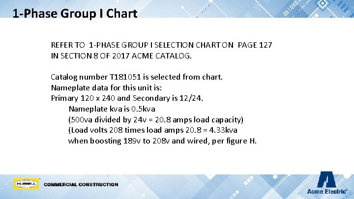 1 -Phase Group I Chart REFER TO 1 -PHASE GROUP I SELECTION CHART ON