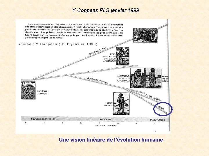 Y Coppens PLS janvier 1999 Une vision linéaire de l’évolution humaine Y Coppens PLS janvier 1999 Une vision linéaire de l’évolution humaine