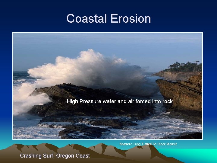 Coastal Erosion High Pressure water and air forced into rock Source: Criag Tuttle/The Stock